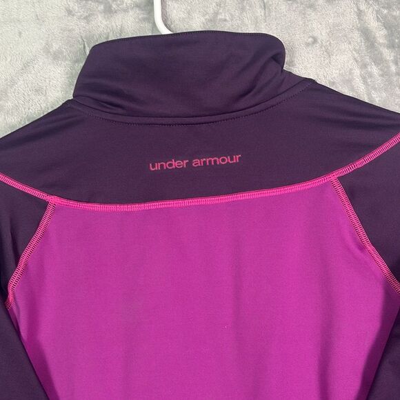 Under Armour Purple Cowl Button Neck Pink Stitch Pullover Thumbholes Size XL - Picture 8 of 8